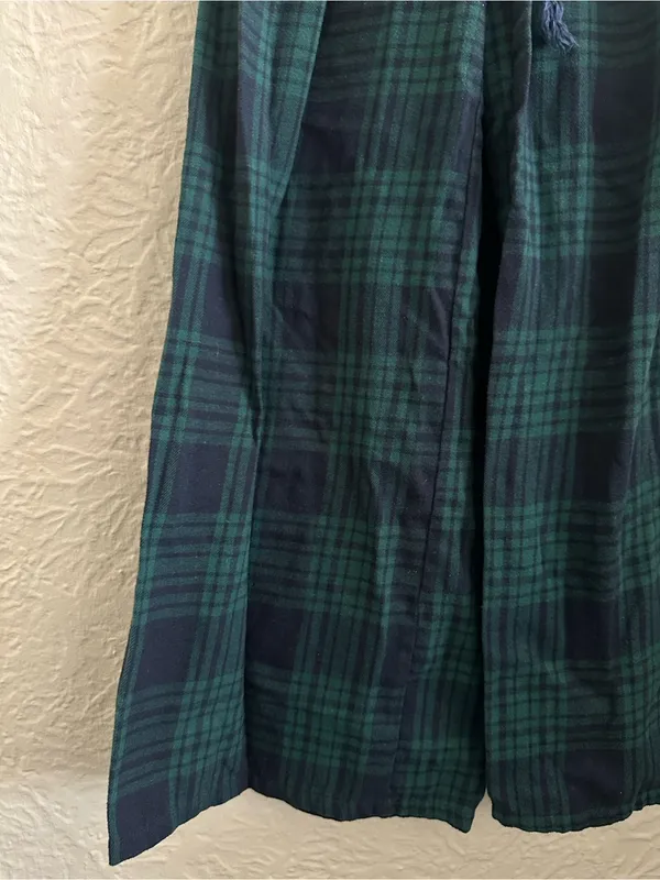 Edikted Lounge Around Plaid Wide Leg Pants Navy Blue Green Small - Image 8