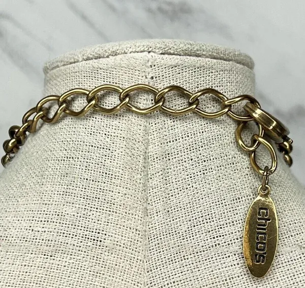 Chico's Gold Tone Rhinestone Faux Pearl Statement Pendant Necklace ✨ - Image 4
