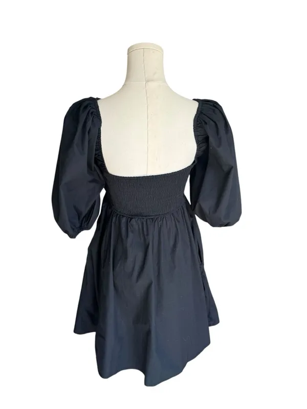 Abercrombie - Black Puff Sleeve Mini Square Neck Babydoll Fit Flare Dress Sz XS - Image 5