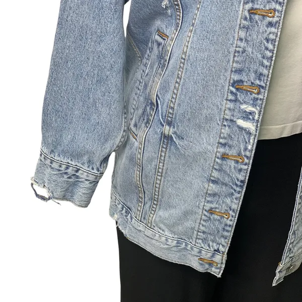 American Eagle Oversized Distressed Denim Jean Jacket‎ Small - Image 3