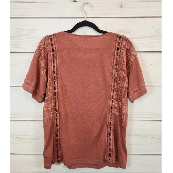 Miss Me Rust Embroidered Crochet Boho Blouse Top Size Small Western Festival - Image 3