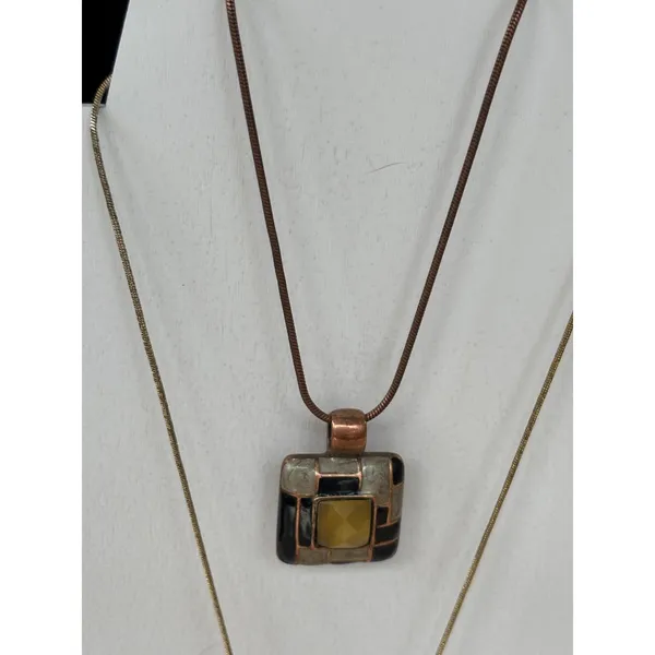 Bronze & Gold Multi-Style Pendant Necklace Set- 5 piece set - Image 5