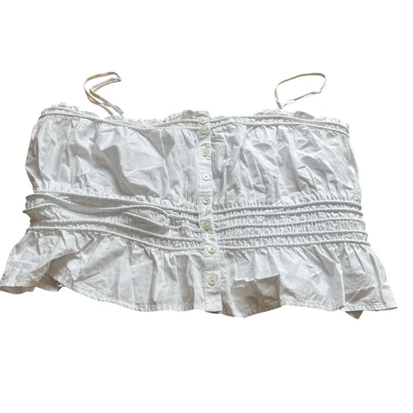 Madewell Large White Smocked Button Front Crop Top Adjustable Straps Cotton - Image 2