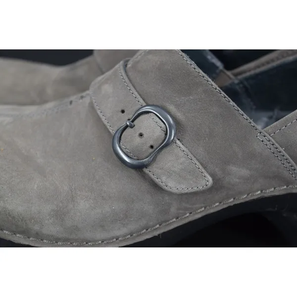 Dansko Leather Clogs Women Size 39 Grey Good Buckle Strap Block Heel Nubuck - Image 4