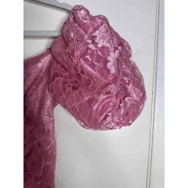 Vintage 80s Pink Lace Prom Dress Puff Sleeve Big Satin Bow Party Princesscore - Image 7