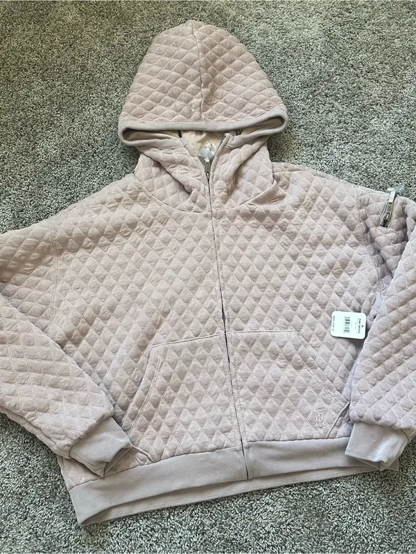 Free People Hibernation Quilted Hooded Bomber Jacket - Dusty Rose Pink - Image 3