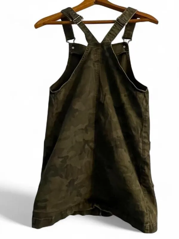 SO Clothing Junior's S Olive Green Camo Full Zip Pocket Front Overall Mini Dress - Image 2
