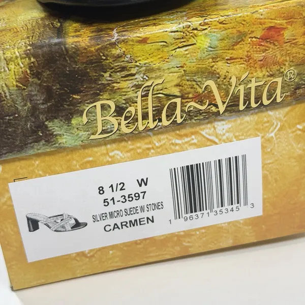 Bella Vita Size-8.5 W Women's Heels‎ Carmen Silver Micro Suede Stones Sandals - Image 6