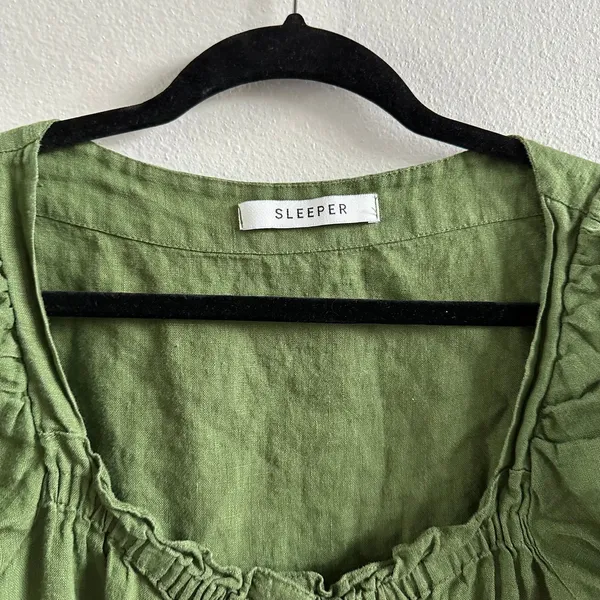 SLEEPER Brigitte Button Down Olive Green Midi Dress in Size Small - Image 3