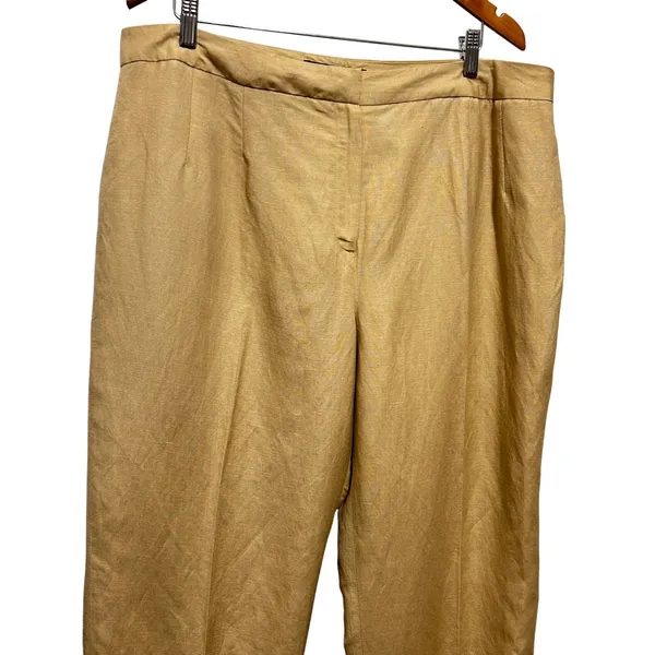Larry‎ Levine Womens Linen Blend Pants 18W Tan Tailored Minimalist Quiet Luxury - Image 3