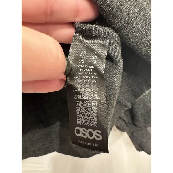 ASOS Womens Sweater Size 4 Small Charcoal‎ Gray Knit V-Neck Lightweight - Image 6