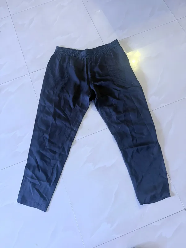 WOMENS CLUB MONACO NAVY ELASTIC WAIST SILK PANTS Size 4 Soft Pockets - Image 2