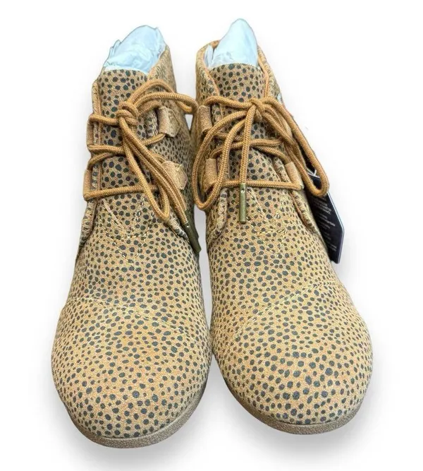 Toms Desert Ankle Lace Up Brown Suede Cheetah Leopard Wedge Boots Women's Sz 8.5 - Image 3