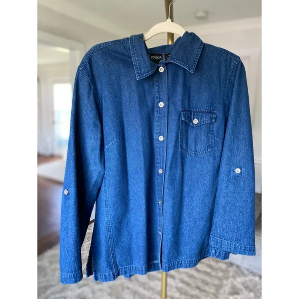 Vintage Erika Denim Button Up Shacket Classic Americana‎ Retro Cowgirl Dark Wash - Image 2