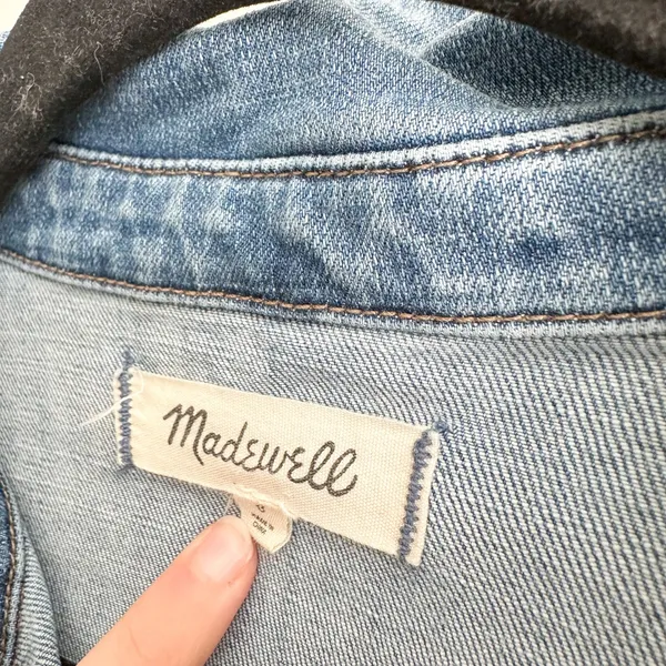 Madewell | Cotton Denim Structured Mini Shirt Dress in Medium Wash Blue‎ Size 8 - Image 6