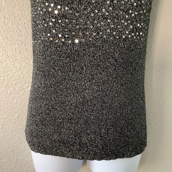 Vintage 90s Silver Sequin Holiday New‎ Years Eve Party Sparkly Ribbed Tank Top M - Image 4