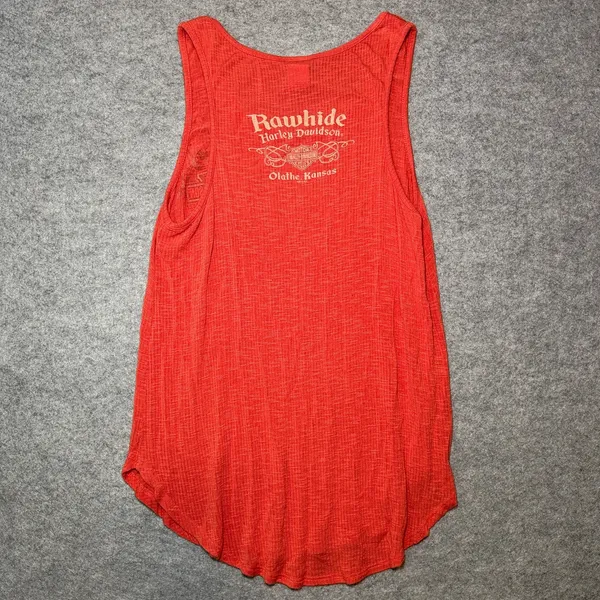 HARLEY-DAVIDSON Women's M Tank Top Floral Graphic Heathered Red Cream - Image 4