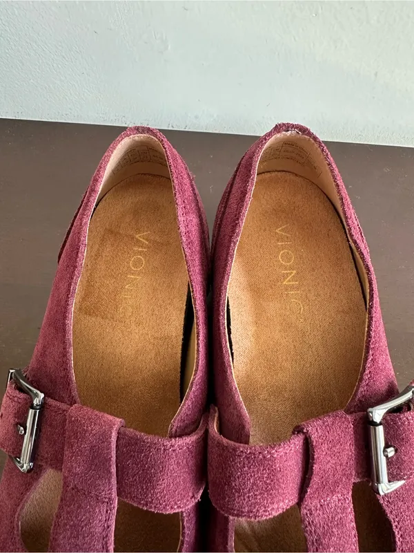 Vionic Women's Carmen T-Strap Loafer Suede Port Wine Size 6 - Image 7
