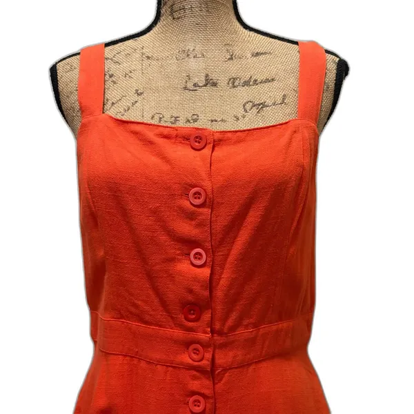 NWT Lulu's Sunny Personality Button Front Sundress Orange Linen‎ Blend Large - Image 2