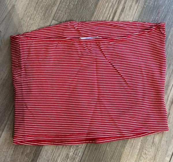Bright Water Blue Sky Red And White Striped Tube Top - Image 2