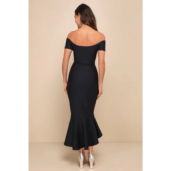 Lulus How Much I Care Black Off-the-Shoulder Midi Dress Holiday Homecoming Small - Image 5