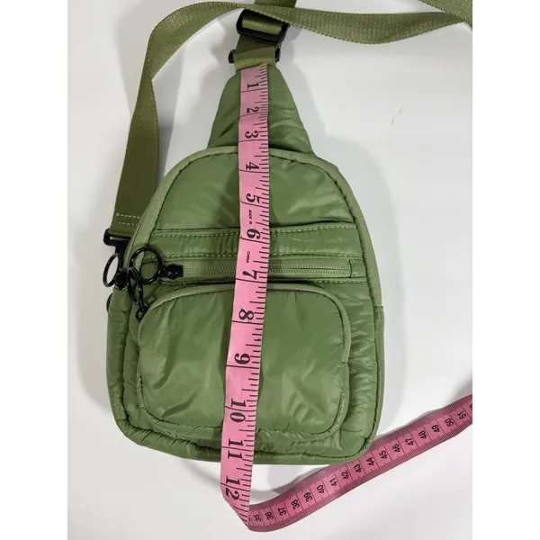 Anthropologie Puffy Nylon Sling Bag Sage Green Quilted Crossbody Backpack - Image 2