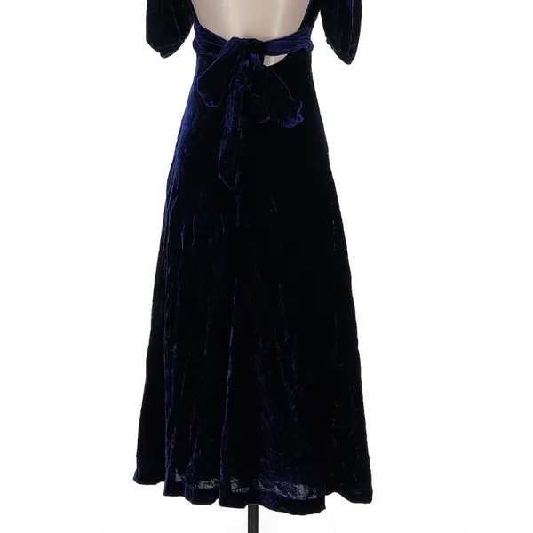 Bardot Navy Blue Velvet Open Back Tie Midi Dress XS Dark Romance Whimsigoth - Image 10