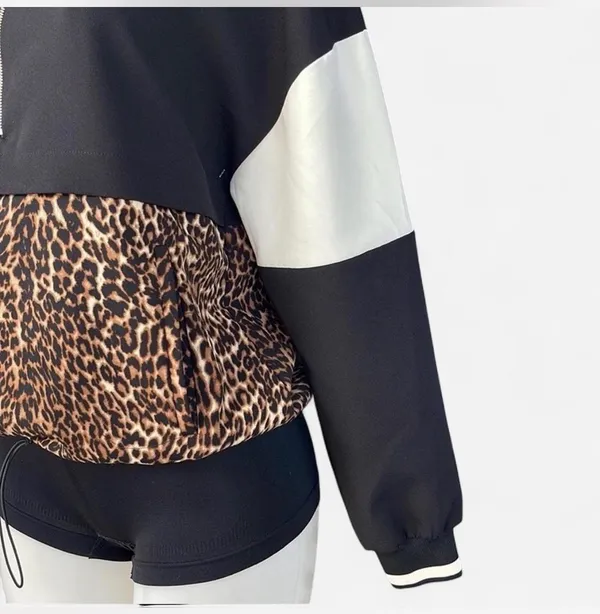 Zara Basic Leopard Print Half-Zip Colorblock Hoodie Pullover - Size XS 🐆✨ - Image 12
