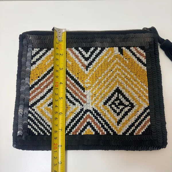 Anthropologie Jasper & Jeera Beaded Sequin Chevron Clutch Bag Black Tassel Glam - Image 4