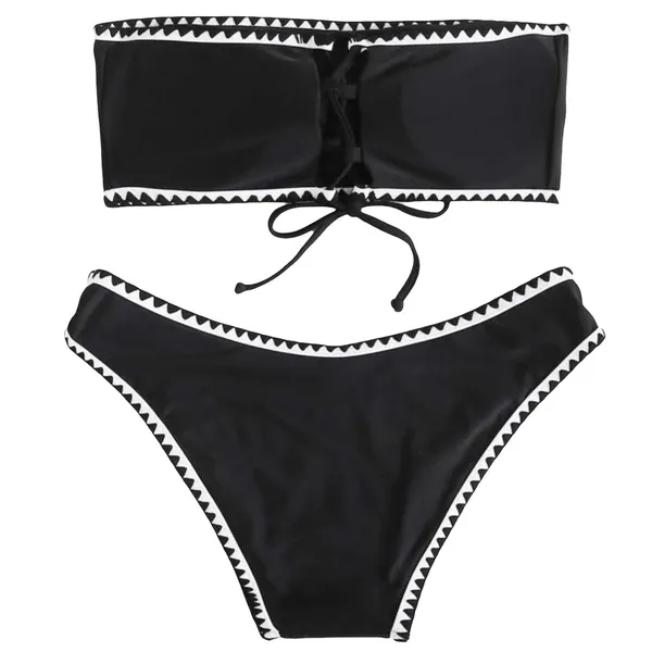 SheIn Whip Stitch Lace Up Bandeau Bikini - Image 2
