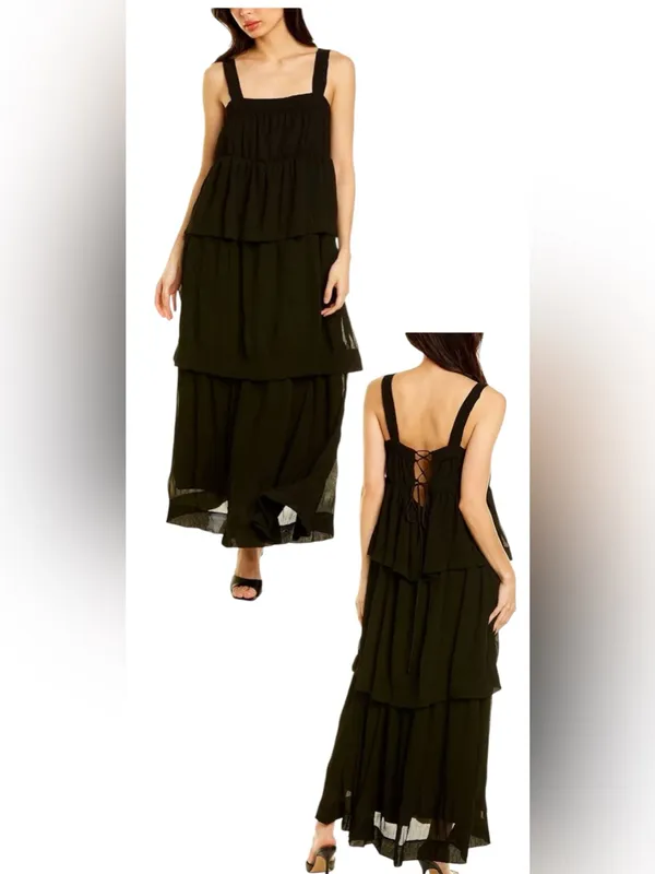 line and dot Maxine Tiered Maxi Dress Color Black Size MD - Image 2