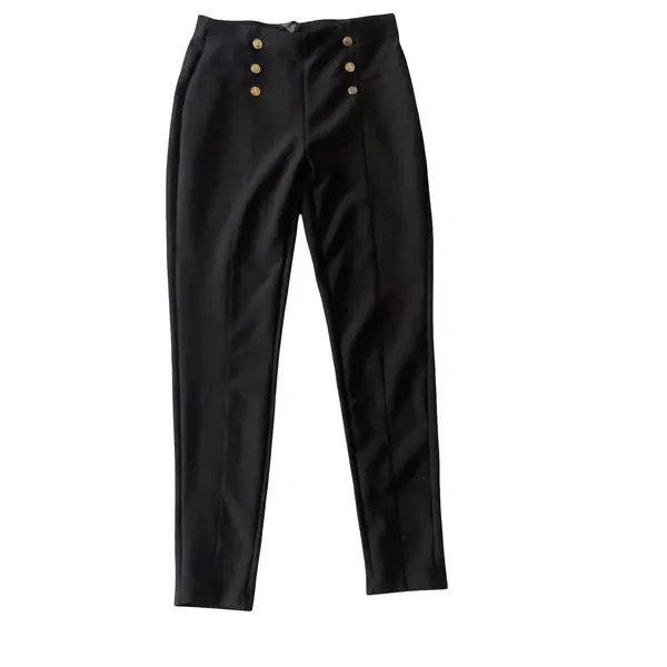 Indero Button Detail Ankle Pants Black - Image 2