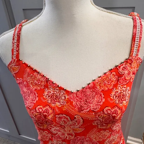 NWT Cosita Linda‎ Mandarin Floral Tiered Maxi Dress CL22548C Orange Pink Small - Image 9