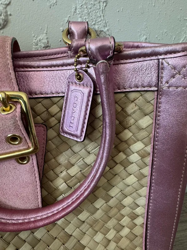 Coach Vintage 2004 Pink Straw Tote Bag - Style 4419 - Image 2