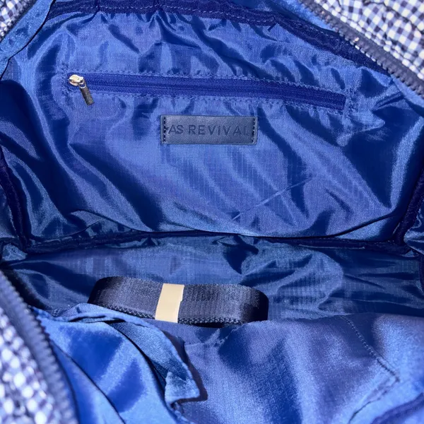 NEW With Tag AS Revival Altar’d State Blue & White Quilted Gingham Gym Bag Tote Laptop Bag - Image 7