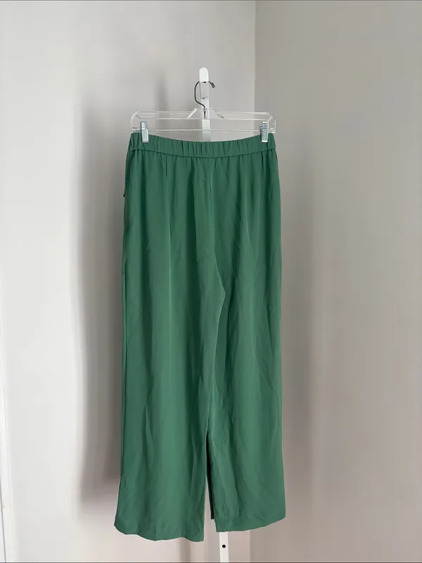 Halara High Waist Tie Side Wide Leg Work Pants Wrap-Front Pants Olive Green Sz M - Image 9