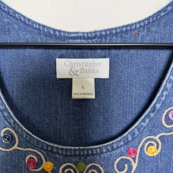 VTG 90s Women 100% Cotton Western Denim Jumper Dress Button Blue Embroidered‎ - Image 3