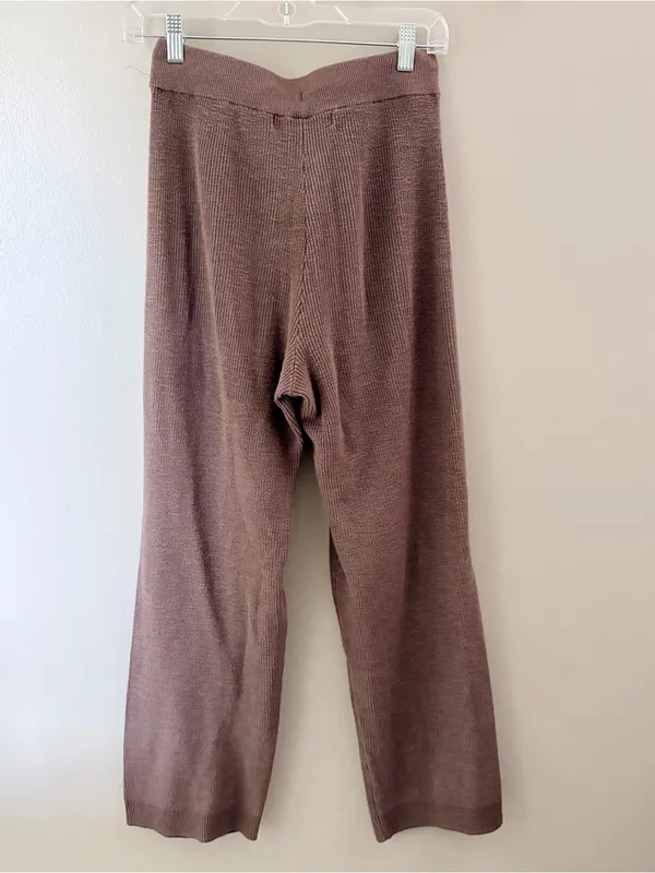 Free People Beach Knit Pants Size S Brown Ribbed Drawstring Lounge Pants - Image 5