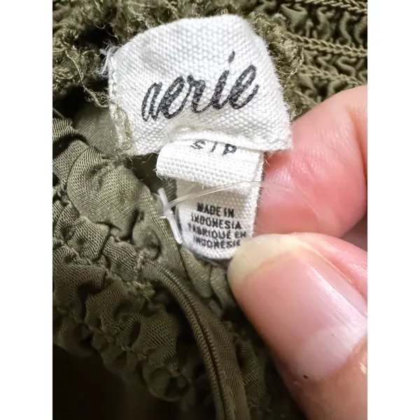 Aerie Smocked Waist Flowy Shorts Olive Green‎ Viscose Pockets Womens Small - Image 5