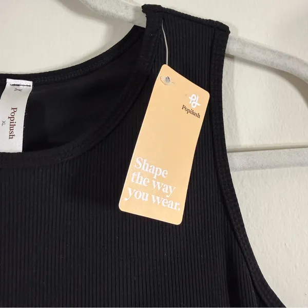 NWT Popilush No Shaper Modal Sleeveless Unlined Black Ribbed Mini Tank Dress XL - Image 8