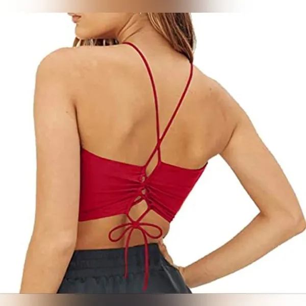 Red Lace Up Back Top (XS) Red - Image 2