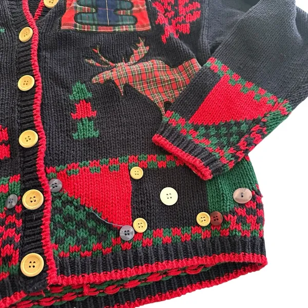 Vintage Bridgewater Women's Festive Navy and Red Sweater Cardigan - Image 5