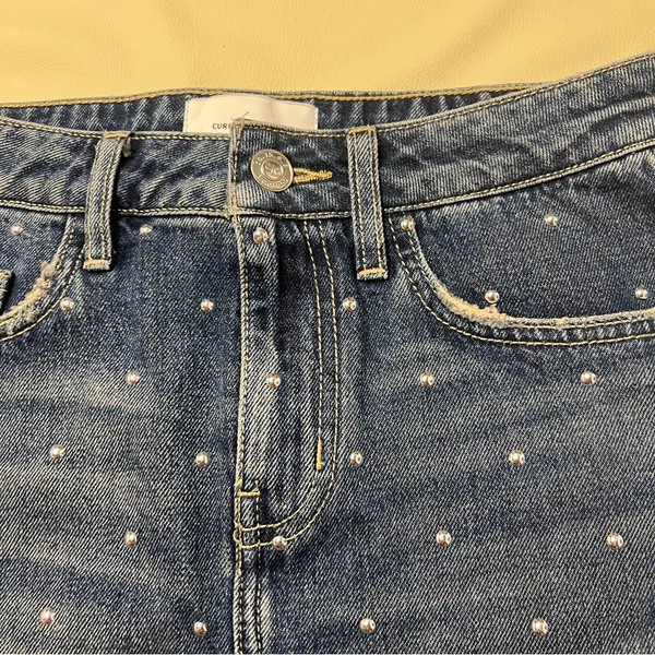 Current/Elliott Size 25 Cotton Blue Denim Studded Mini Skirt Distressed‎ - Image 4