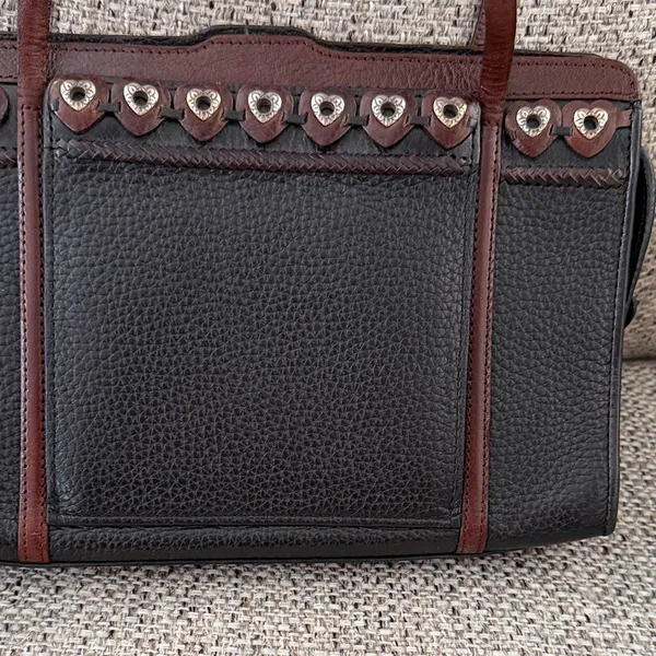 Black Leather Brighton Jagger Purse Silver Heart Details Great Condition Y2K VTG - Image 2