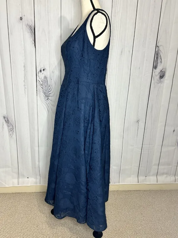 Azazie Atelier Amalie Dress Navy Blue Sz 12 Floral Jacquard Sleeveless Gown NEW - Image 5