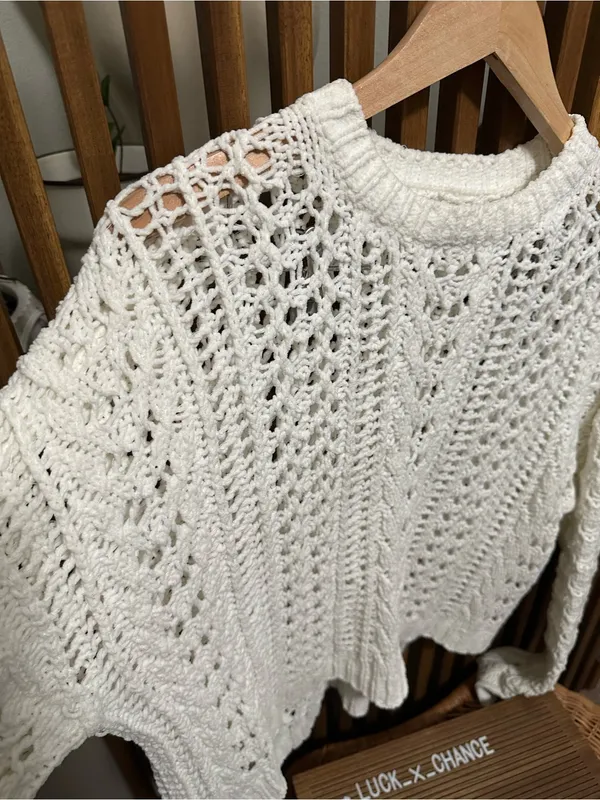 Volcom Cream Open Knit Crochet Pullover Sweater Small Beachy Coastal - Image 3