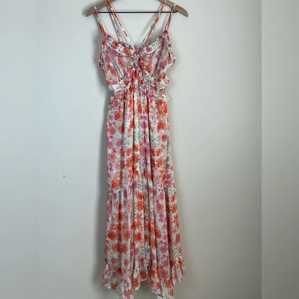 Misa‎ Los Angeles Halter Ruffle Midi Dress Floral Flowy Asymmetrical Size Small - Image 2