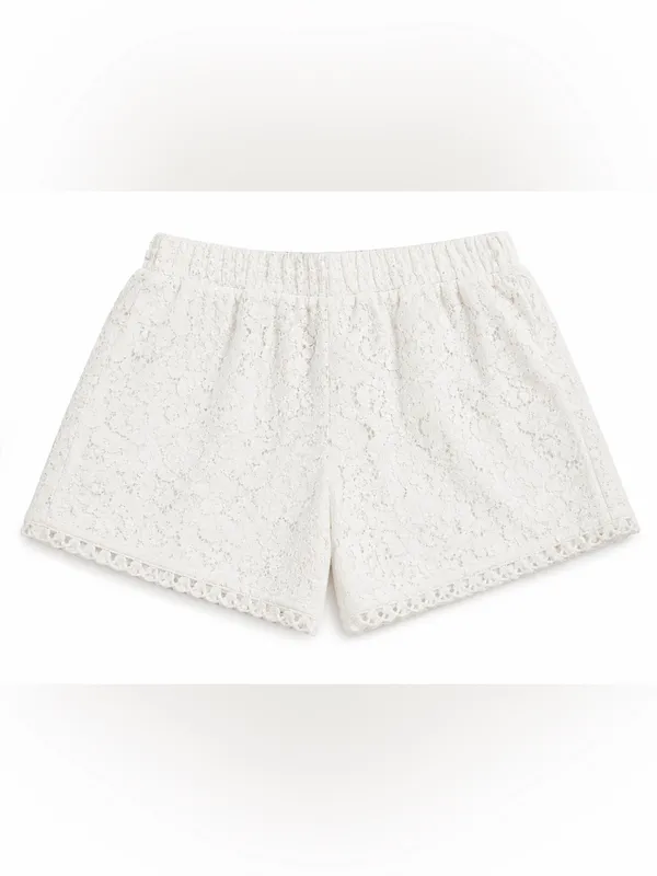 H&M White Lace Shorts Womens US 10 NWT Elastic Waist Lined Boho Cotton - Image 2