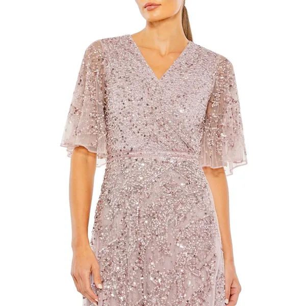 MAC DUGGAL 93681 Vintage Lilac Pink Sequined Butterfly High Low Gown Dress sz 10 - Image 3
