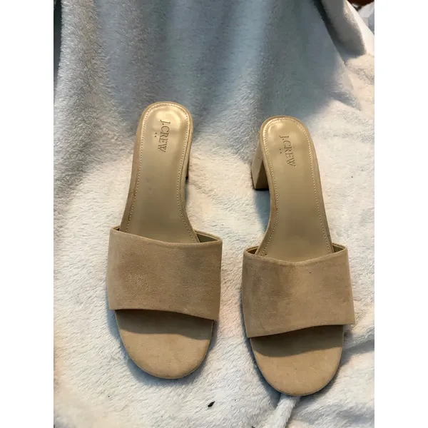 J.Crew‎ Block Heel Slide Sandals Suede Beige Minimalist Neutral Size 11 - Image 4